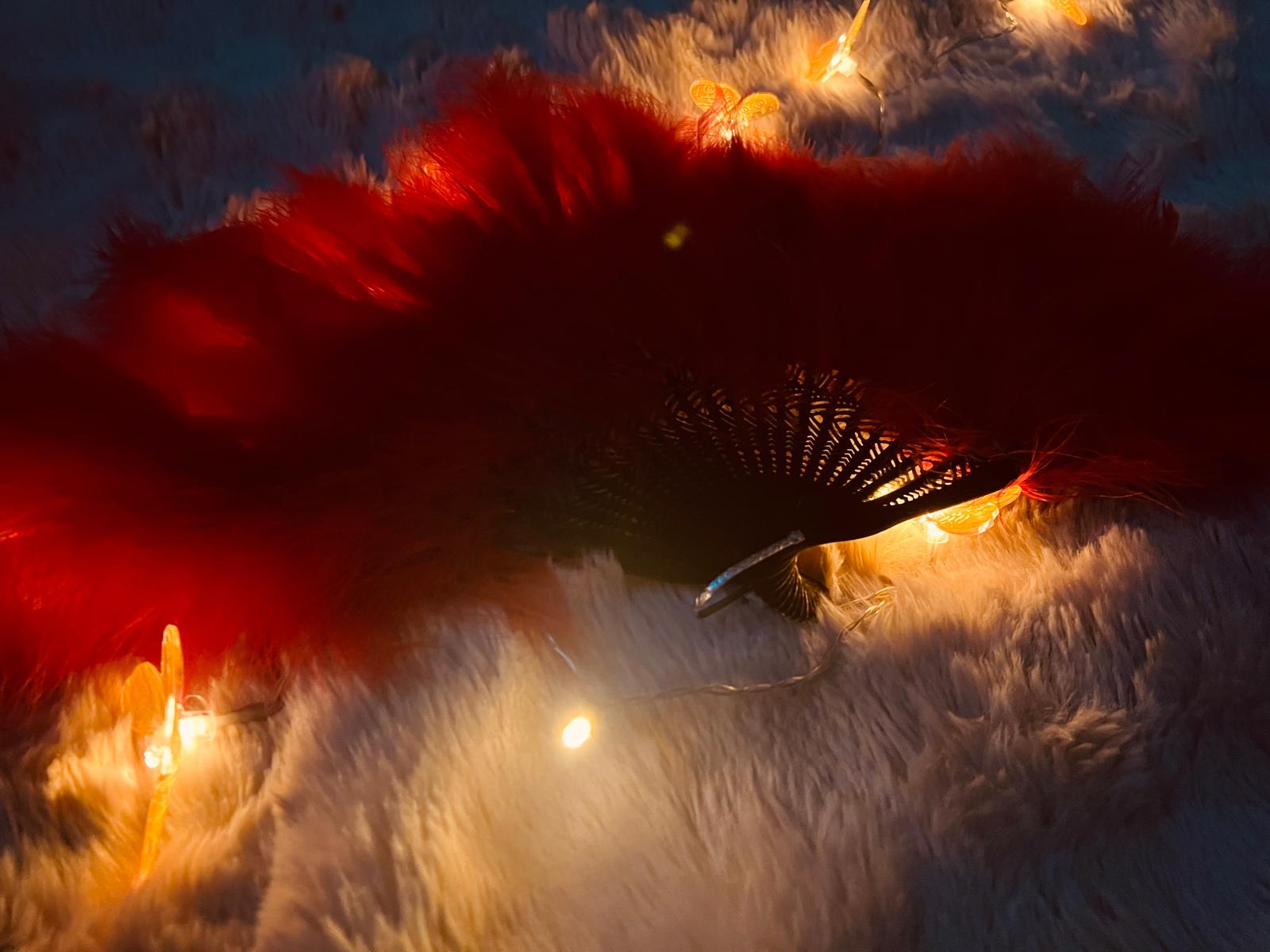 Red fan on fur