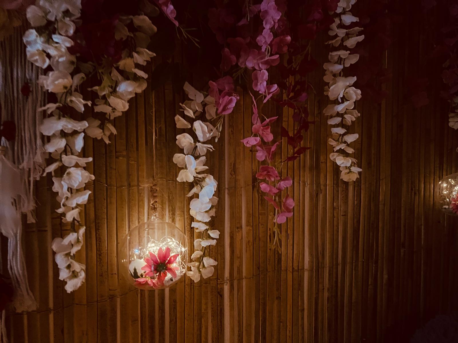 Bamboo wall with flowers